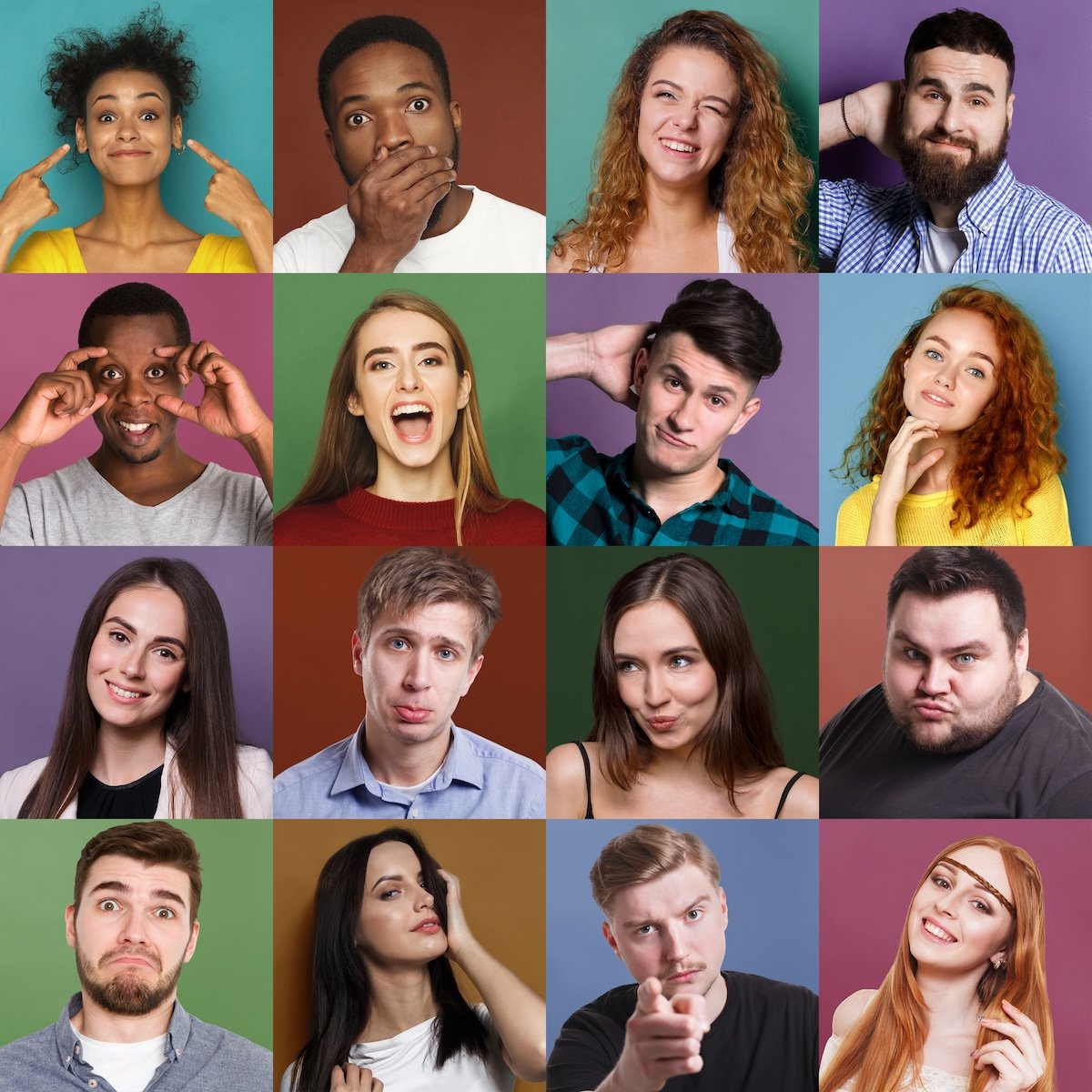 Headshots with different colored DIY photography prop backgrounds