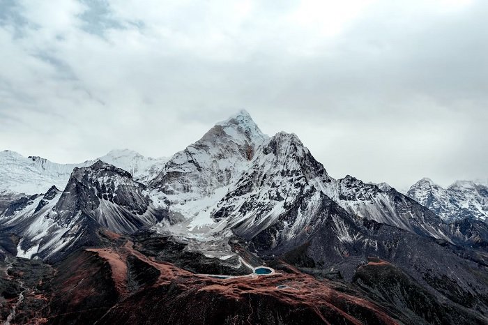 Snow covered mountain peaks