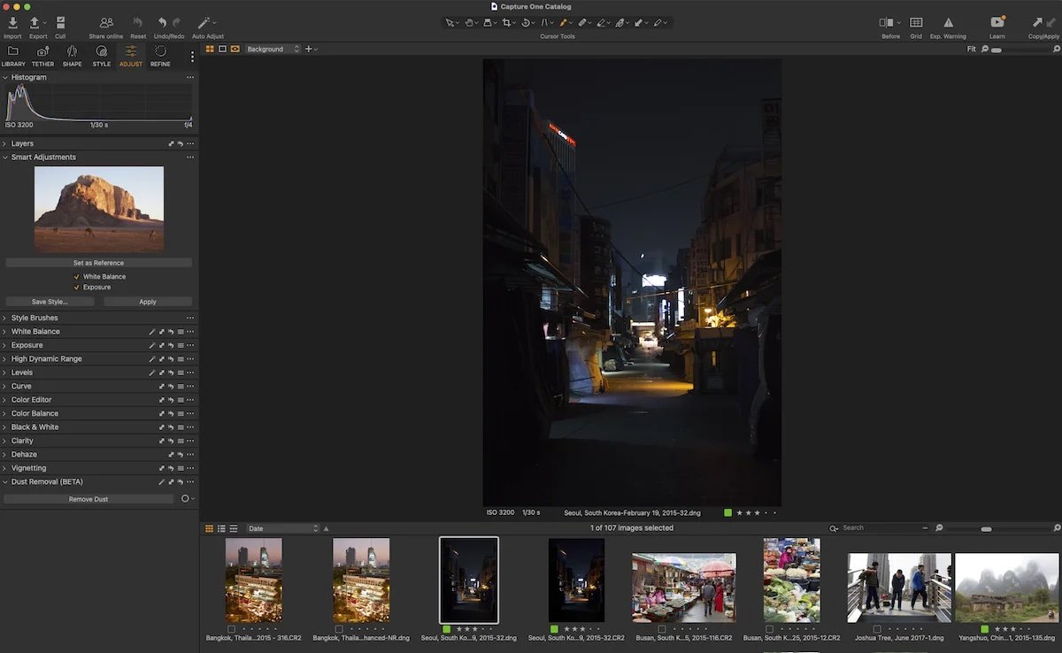 Screenshot of Capture One workspace