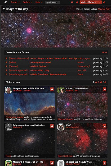 Screenshot photo of the milky way photography app Astrobin