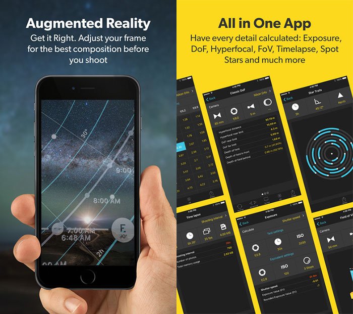 Screenshot of apps to help with how to photograph the milky way